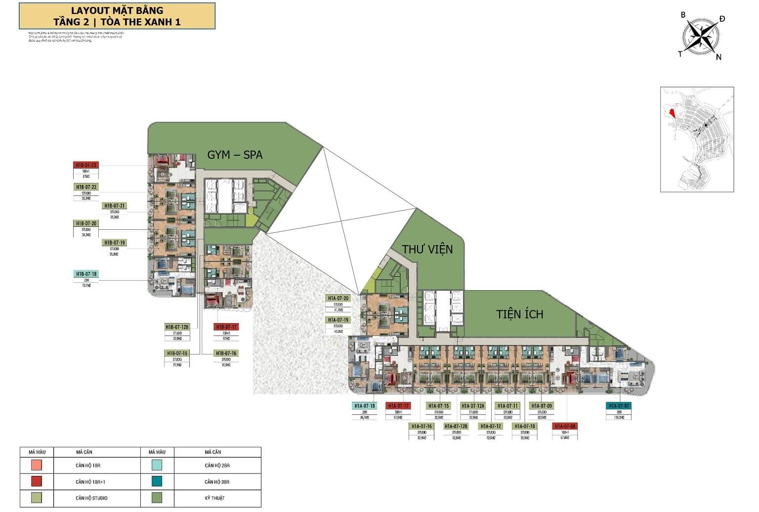 Layout tầng 2 tòa The Xanh 1 dự án Xanh Island Cát Bà