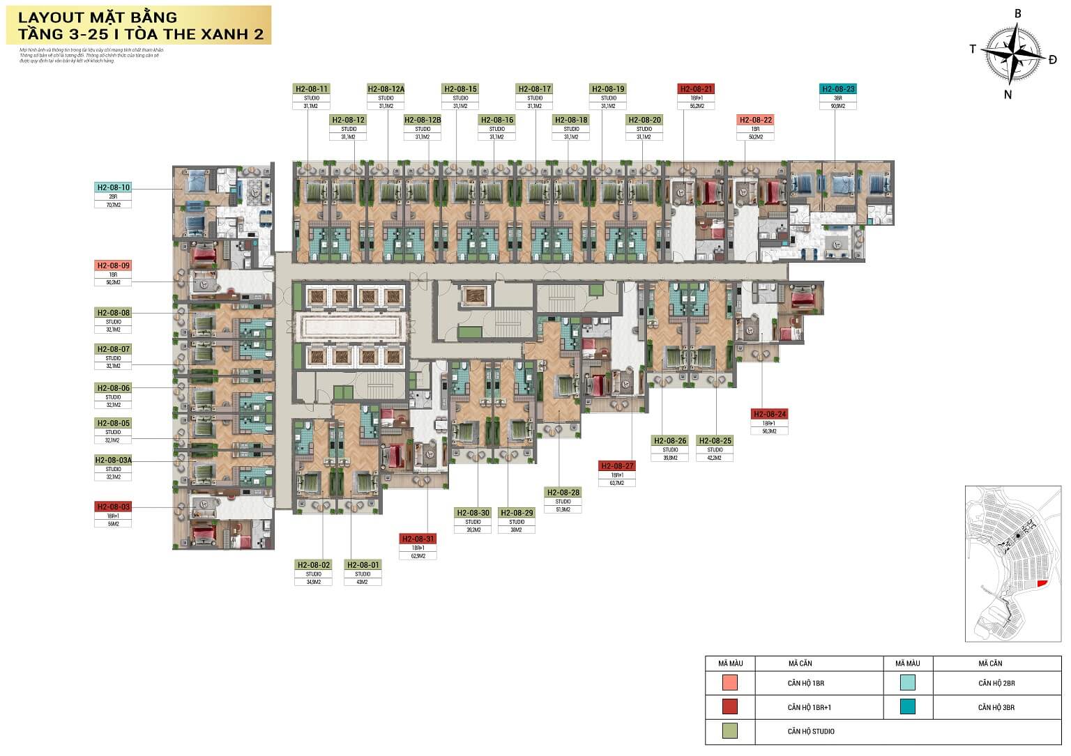 Mặt bằng điển hình tầng 3-25 tòa The Xanh 2 dự án Xanh Island Cát Bà