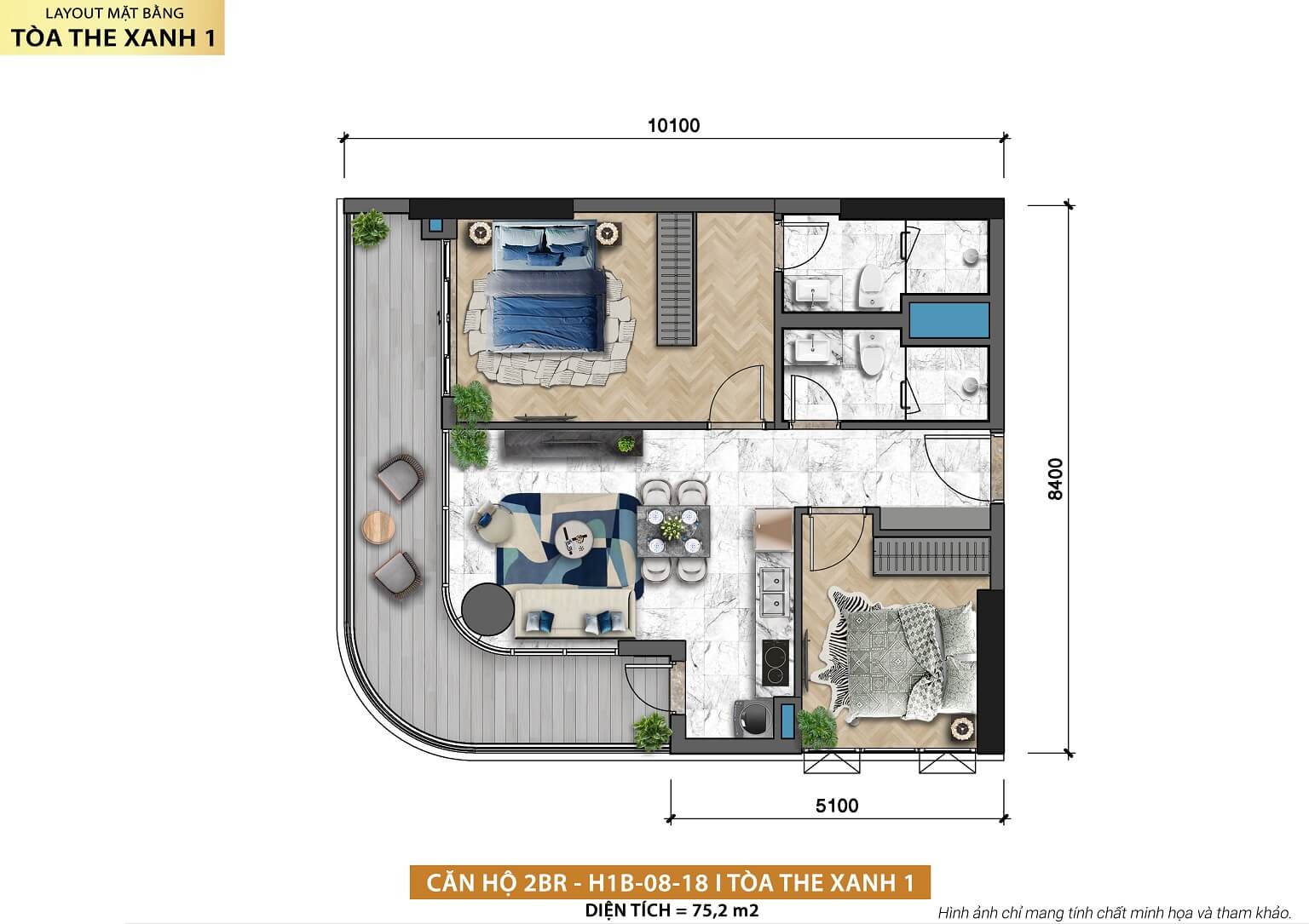 thiết kế căn hộ the xanh 1 cát bà